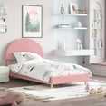 thumbnail image 1 of Memoryfield Twin Size Bed Frame with Round Boucle Headboard, Upholstered Arch-Shaped Design, Modern Wooden Slats Bed, No Box Spring Required, Easy Assembly, Pink, 1 of 7