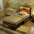 thumbnail image 1 of Twin Size Bed Frame with Storage Headboard, Metal Platform Bed with Charging Station, Bookcase Storage, No Box Spring Needed, Easy Assembly, 1 of 10