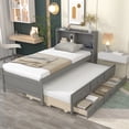 thumbnail image 1 of Twin Size Bed Frame with Twin Trundle and Drawers, Twin Platform Bed with Strong Wooden Slats Support, Grey, 1 of 12