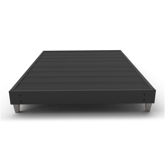 Twin Size Bed Frame with Upholstered Headboard, No Tools Assembly Platform Base with 6 Inch Modern Faux Wood Legs, Dark Grey