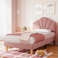 thumbnail image 1 of Twin Size Bed Frame with Upholstered Headboard, Velvet Platform Bedframe Mattress Foundation, Strong Wood Slat Support, No Box Spring Needed, 1 of 10