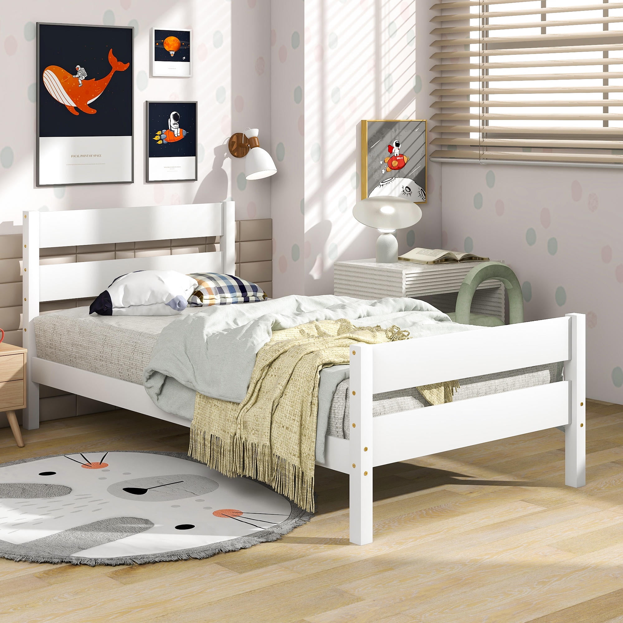 Twin Size Bed Frames with Headboard and Footboard Wood Twin