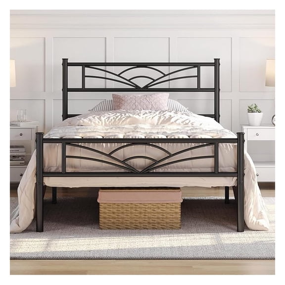 Twin Size Bed Frames Metal Platform Bed Mattress Foundation with Cloud-Inspired Design Headboard/Footboard/Ample Under Bed Storage/No Box Spring Needed/Black