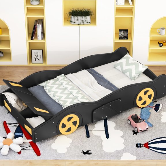 Twin Size Bed In Race Car Design With Storage Capacity And Space - High Load