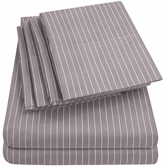 Twin Size Bed Sheets - 4 Piece 1500 Supreme Collection Fine Brushed Microfiber Deep Pocket Twin Sheet Set Bedding - 1 EXTRA PILLOW CASES, GREAT VALUE, Twin, Pinstripe Gray