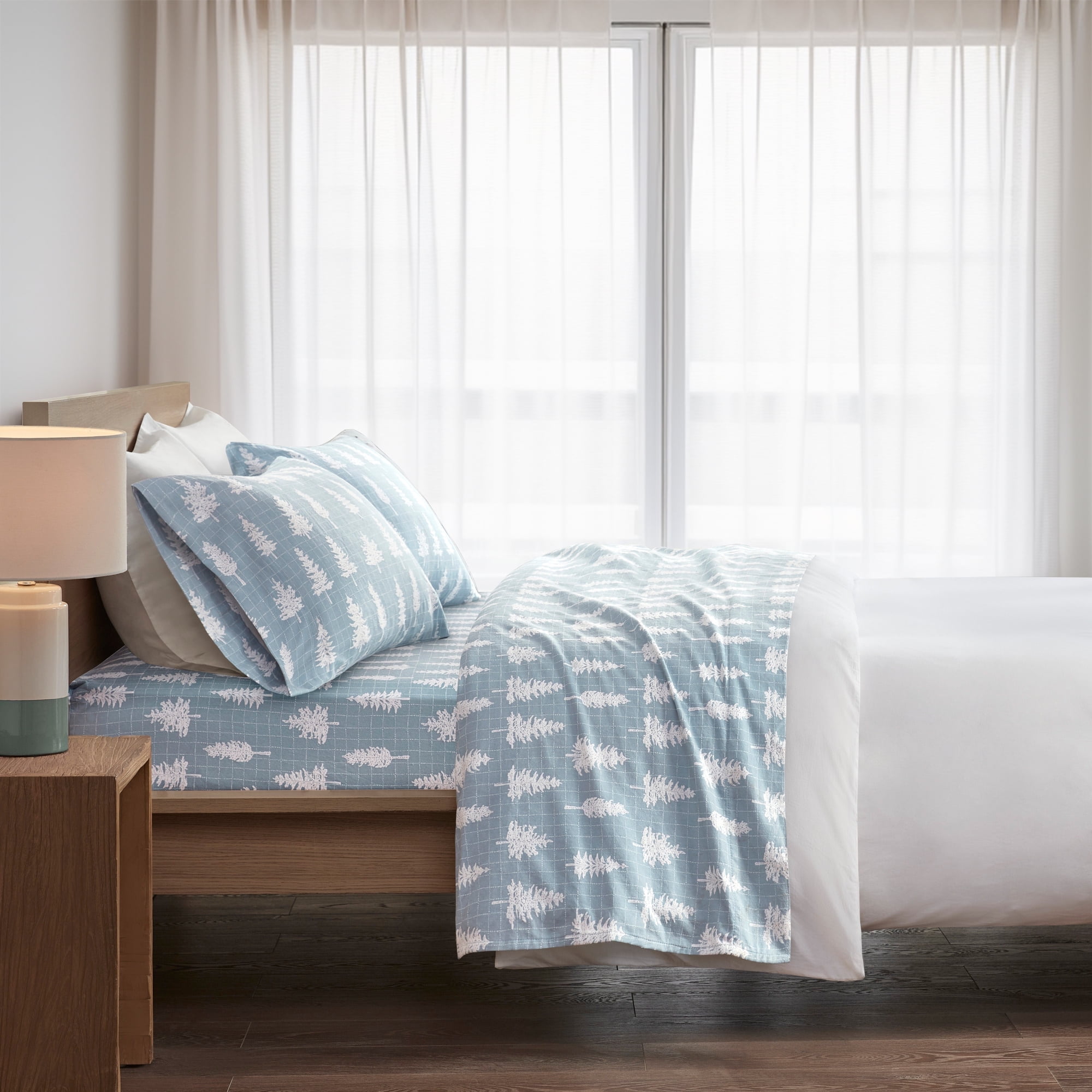 Twin Blue Forest Cotton Flannel Bedding Set