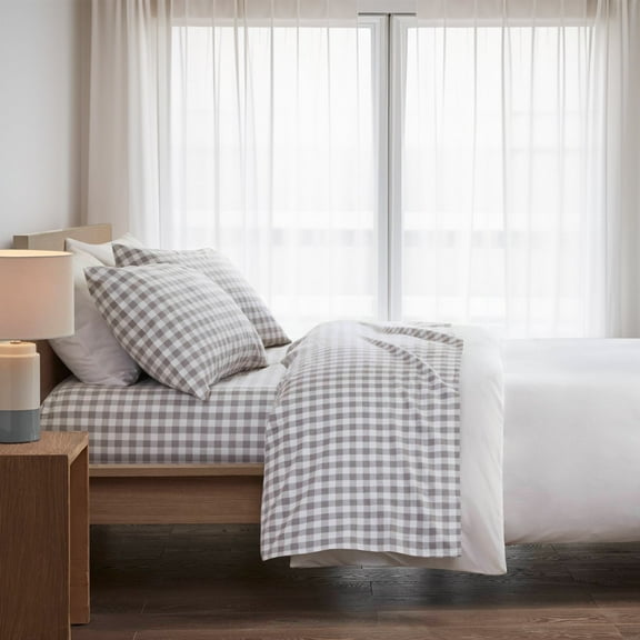 Regency Heights Twin Size Cotton Flannel Sheet Set, 3-Piece Flannel Bed Sheets Twin, 100% Cotton Bed Sheets Set with Deep Pocket, Gray Herringbone Check