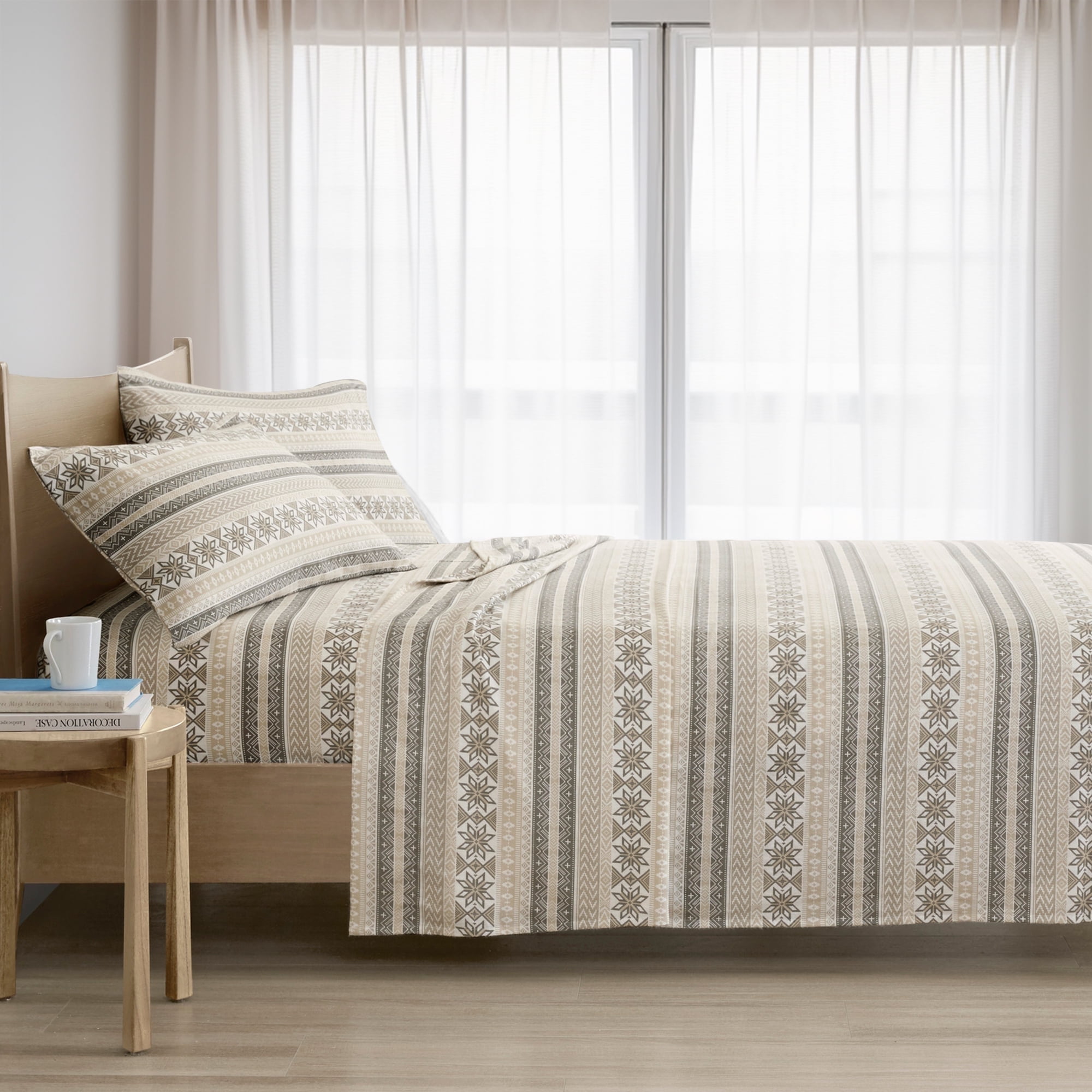 Twin Gray and Taupe Cotton Flannel Bedding Set