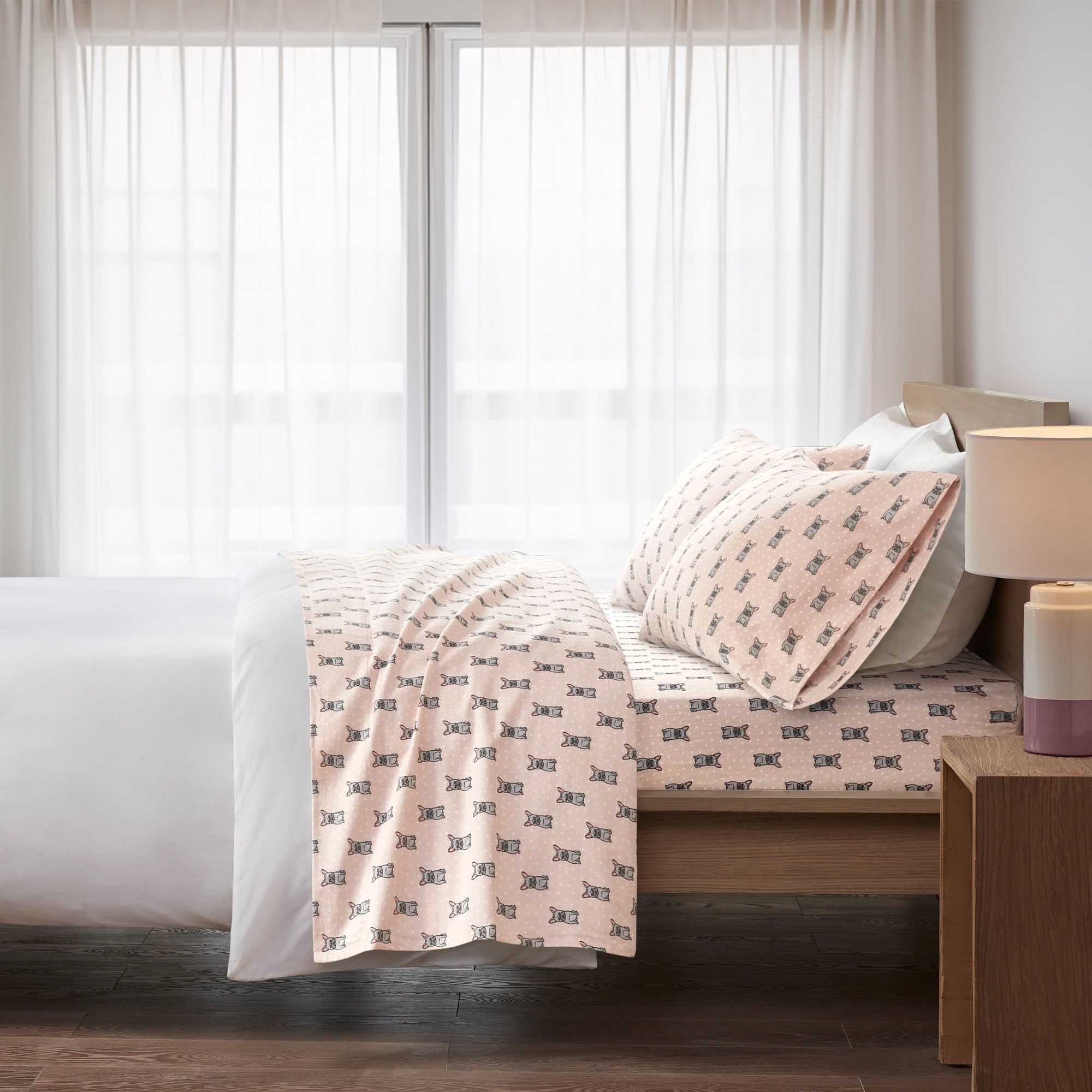 3-Piece Twin 100% Cotton Flannel Pigment Printed Sheet Set,Happy Bows