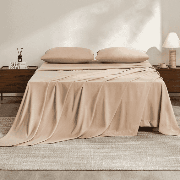 Twin Size Bed Sheets,Z-hom 3 Piece Cooling Sheets 14” Deep Pocket Sheet & Pillowcase Sets Soft Microfiber Luxury Bedding Fitted Sheet Water Washed,Beige