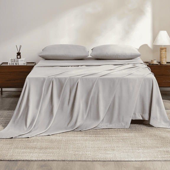 Twin Size Bed Sheets,Z-hom 4 Piece  Sheets 14” Deep Pocket Sheet & Pillowcase Sets Soft Microfiber Luxury Bedding Fitted Sheet Water Washed,Light Gray