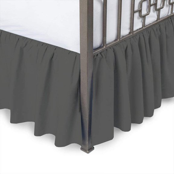 Twin Size Bed Skirt with Split Corners - 12 Inch Drop Smooth & Soft Ruffle Bed Frame Cover (Twin 39 x 75) Wrinkle & Fade Resistant, 100% Brushed Microfiber - Dark Grey Solid.