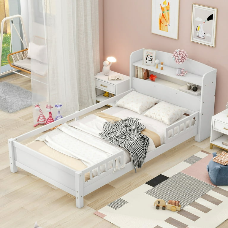 Low twin bed with rails online