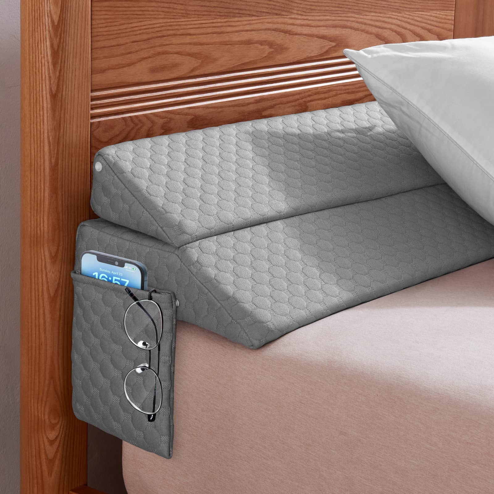 Twin Size Bed Wedge Pillow - Gap Filler Mattress Headboard Fill The (0-7") Between And For Sleeping Backrest (39"x10"x6" Grey)