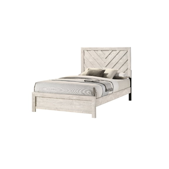Twin Size Bed With Geometric Design In Beige Gray Rustic Finish For Bedroom Headboard