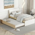 thumbnail image 1 of Twin Size Bed With White High Gloss Headboard & And Convenient Oak Trundle Frame Modern Space For A Stylish Bedroom, 1 of 7