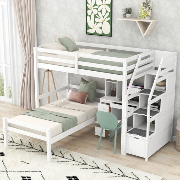 Twin Size Bed with Loft & Stand-alone Bed, Ample Storage - White