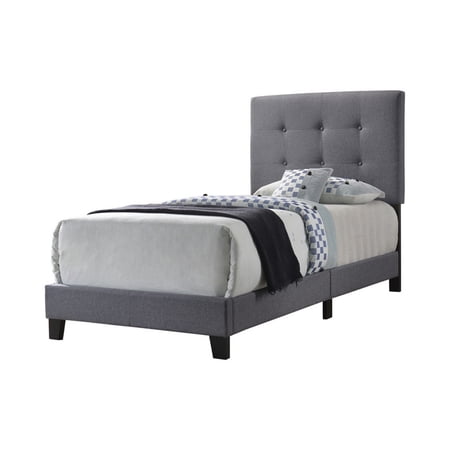 Twin Size Bed with Square Button Tufted Headboard and Chamfered Legs Gray - Saltoro Sherpi