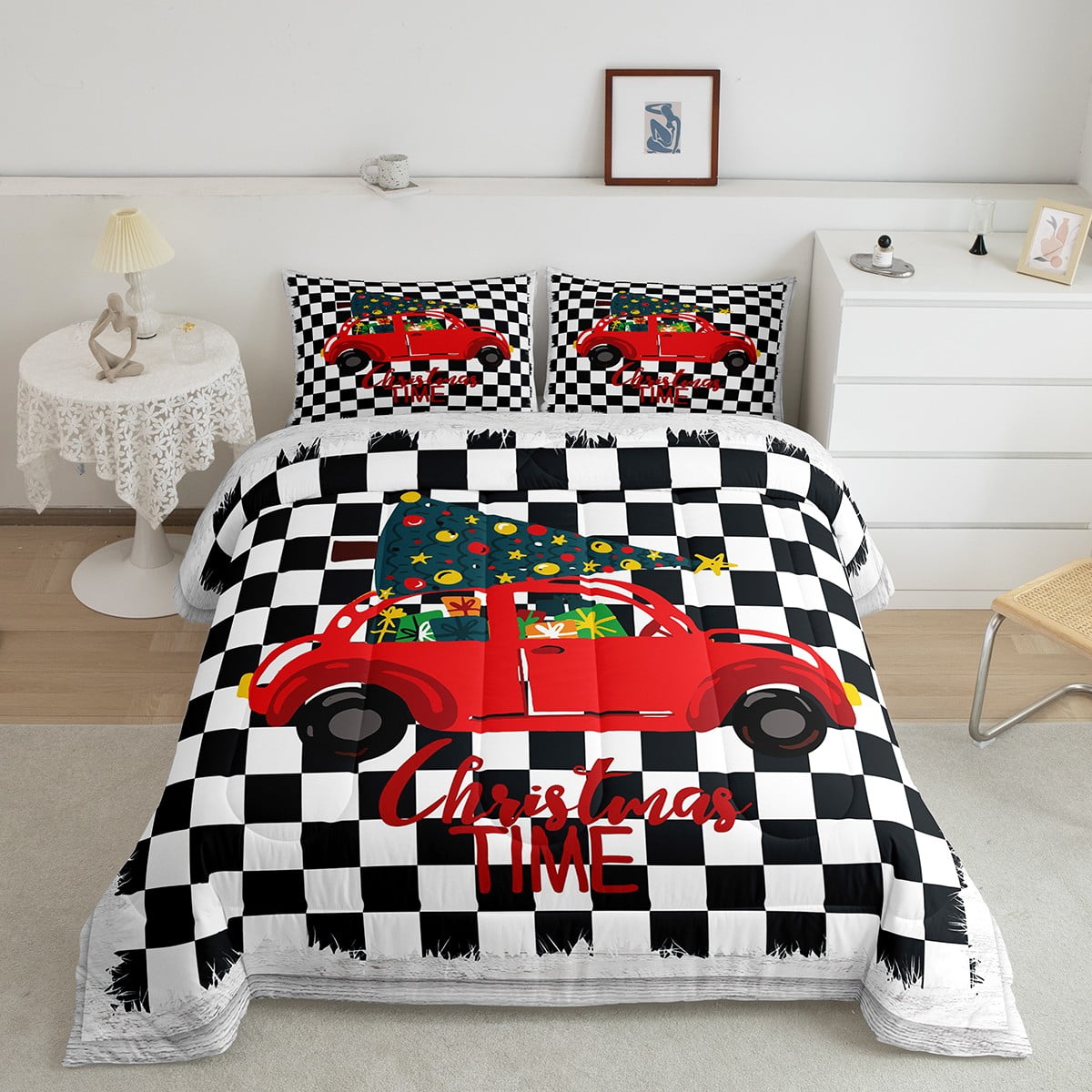 Twin Size Bedding Set Merry Christmas Comforter Set Xmas Gift Car