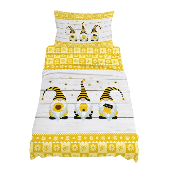 Twin Size Bee Gnome Sheet Sets Daisy Flower Rustic Wood Soft Breathable Microfiber Bed Sheets Deep Pockets 4 Piece Bed Sheets Set, 1 Fitted Sheet, 1 Flat Sheet & 1 Pillowcases