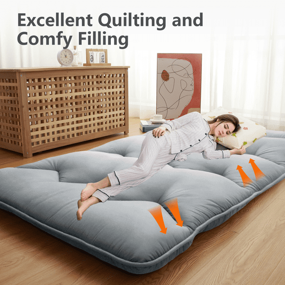 Twin Size Black Japanese Futon Floor Mattress – Roll-Up Sleeping Bed for Adults & . Perfect for Camping Trips & Guest Rooms