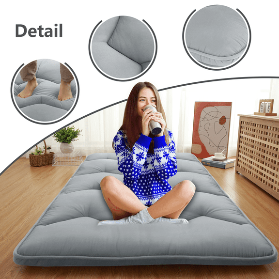 Twin Size Black Japanese Futon Floor Mattress – Roll-Up Sleeping Bed for Adults & . Perfect for Camping Trips & Guest Rooms