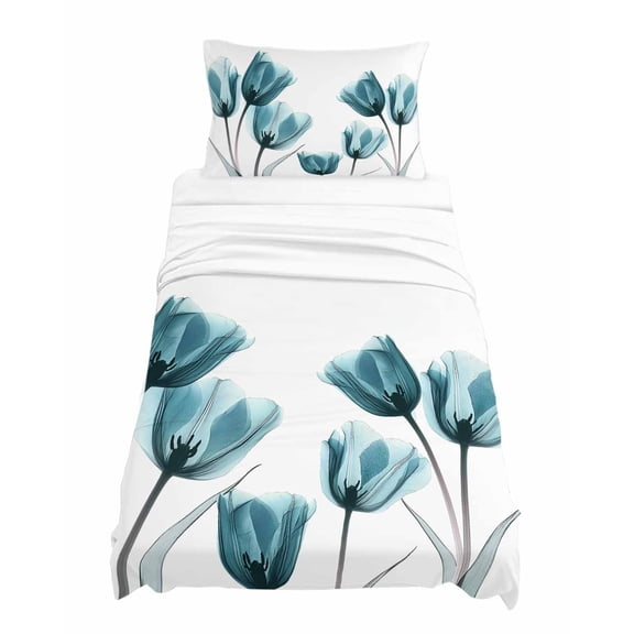 Twin Size Black Tulip Sheet Sets Minimalist Modern Flower Art Soft Breathable Microfiber Bed Sheets Deep Pockets 4 Piece Bed Sheets Set, 1 Fitted Sheet, 1 Flat Sheet & 1 Pillowcases