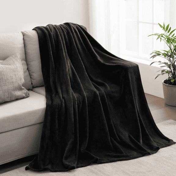 Twin Size Blanket for Bed, 60x80inch Super Cozy Soft Bed Blanket for Sleep Snap, Lightweight Reversible Blankets and Cozy Throws for Bedroom Office Travel Camping, Black
