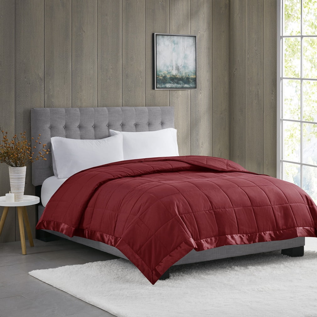 Twin Size Blanket Modern Polyester Alternative Blanket with Satin Trim and Classic Box Quilting Reversible Lightweight Blanket for All Seasons 90 68 Inch Burgundy Walmart