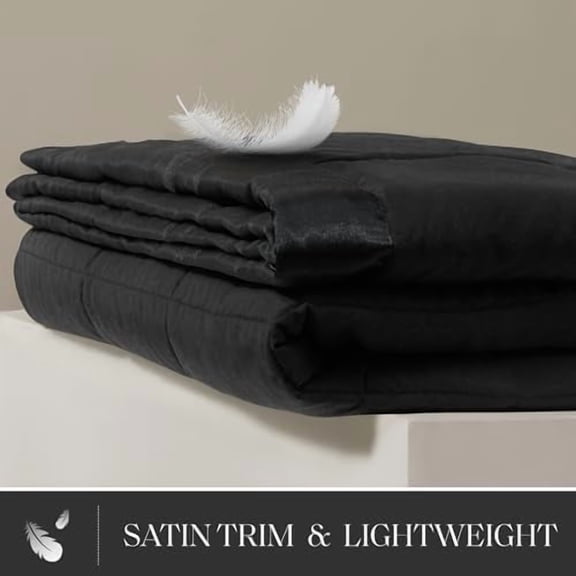 Twin Size Blanket Ultra-Soft Microfiber Twin Size, Box Quilting with Satin Binding, All Season & Lightweight Twin Summer Blanket for Bed, Couch & Sofa, Twin, Black