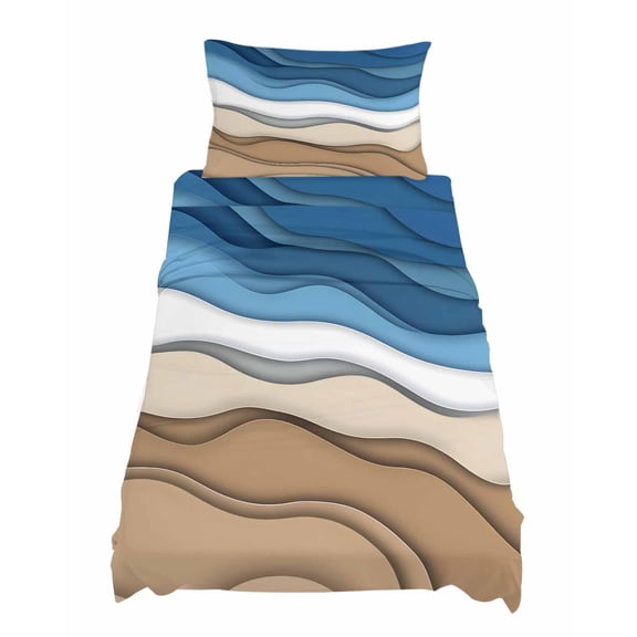 Twin Size Blue Brown Ombre Sheet Sets Blue Gradient Abstract Wave Geometric Soft Breathable Microfiber Bed Sheets Deep Pockets 4 Piece Bed Sheets Set, 1 Fitted Sheet, 1 Flat Sheet & 1 Pillowcases