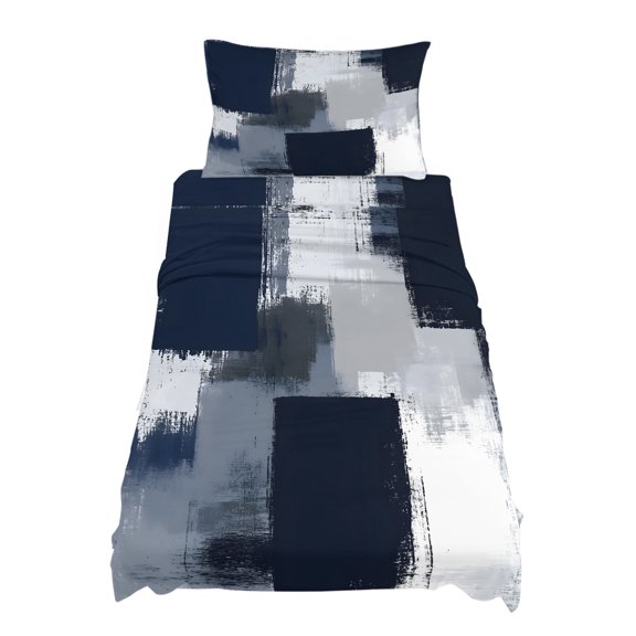 Twin Size Blue Grey Graffiti Art Sheet Sets Abstract Color Block Stitching Modern Art Soft Breathable Microfiber Bed Sheets 4 Piece Bed Sheets Set, 1 Fitted Sheet, 1 Flat Sheet & 1 Pillowcases