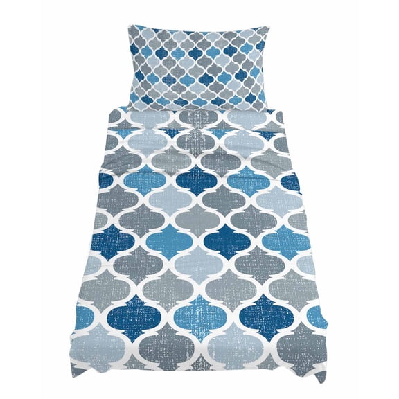 Twin Size Blue Grey Sheet Sets Geometric Morocco Quatrefoil Lattice Soft Breathable Microfiber Bed Sheets Deep Pockets 4 Piece Bed Sheets Set, 1 Fitted Sheet, 1 Flat Sheet & 1 Pillowcases