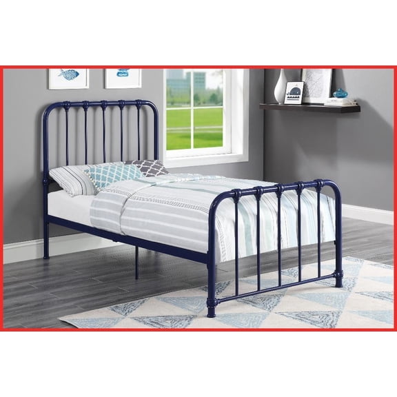 Twin Size Blue Metal Platform Bed Frame - No Box Spring Needed, Classic Design for Guest Bedroom
