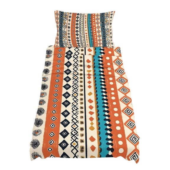 Twin Size Bohemian Patterns Sheet Sets Orange Seamless Stitching Soft Breathable Microfiber Bed Sheets Deep Pockets 4 Piece Bed Sheets Set, 1 Fitted Sheet, 1 Flat Sheet & 1 Pillowcases