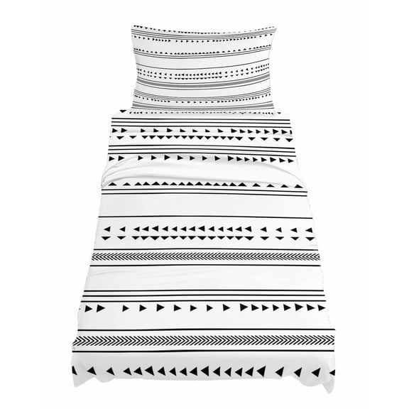 Twin Size Boho Triangle Sheet Sets Stripes Geometric Black Soft Breathable Microfiber Bed Sheets Deep Pockets 4 Piece Bed Sheets Set, 1 Fitted Sheet, 1 Flat Sheet & 1 Pillowcases