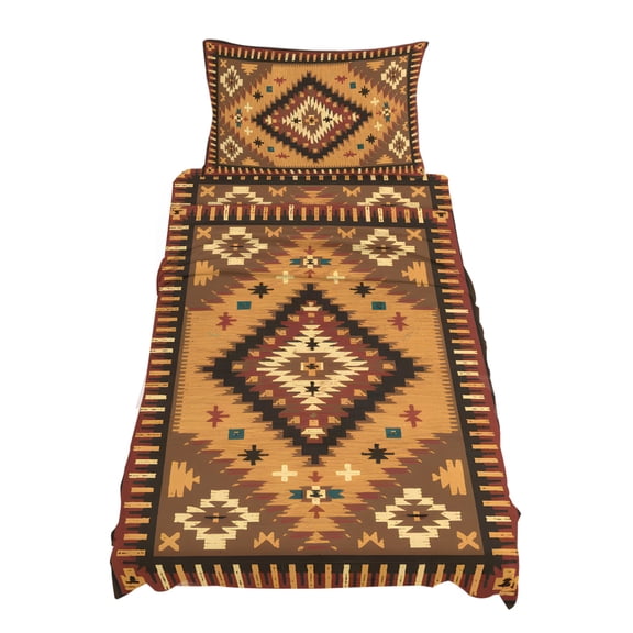 Twin Size Brown Bohemia Turkish Pattern Sheet Sets Retro Ethnic Style Soft Breathable Microfiber Bed Sheets Deep Pockets 4 Piece Bed Sheets Set, 1 Fitted Sheet, 1 Flat Sheet & 1 Pillowcases