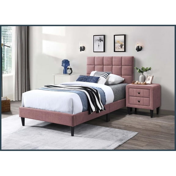 Twin Size Brushed Linen Platform Bed with Adjustable Headboard - No Box Spring Needed, 3 Modern Colors for Guest/Second Bedroom