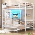 thumbnail image 1 of Mabor Metal Bunk Bed Twin Over Twin Size with Desk L-Shaped Bunk Bed Charging Station & LED Lights, Twin Size Loft Bed Frame with Storage Shelves and Drawers, Safety Guardrail and Ladder, White, 1 of 9
