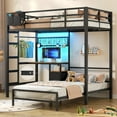 thumbnail image 1 of Mabor Metal Bunk Bed with Desk Twin Over Twin Size Bunk Bed with Charging Station and LED Lights, Twin Size Loft Bed Frame with Storage Shelves and Drawers for Bedroom, No Box Spring Needed, Black, 1 of 10