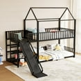 thumbnail image 1 of Twin Size Bunk Bed Frame with Storage Stairs and Slide, Metal House Shape Bunk Bed wirh Safety Guard Rails for Bedroom, Apartment, Guest Room, Easy Assembly, Mattress Not Included, Black, 1 of 9