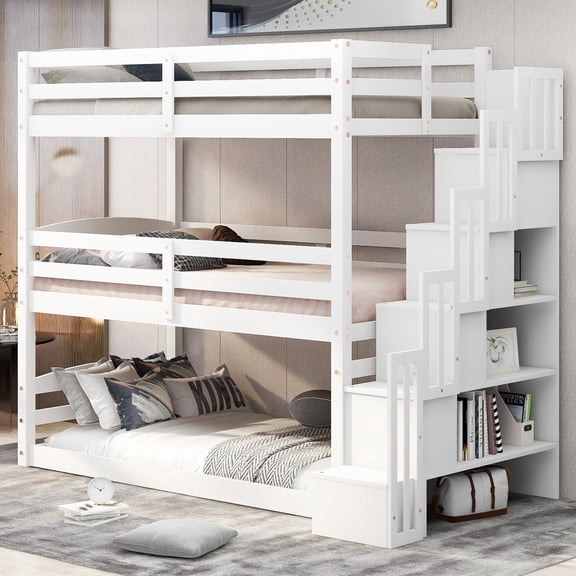 Twin Size Bunk Bed In White - Separate Plan & Extra Storage Area Construction With Solid