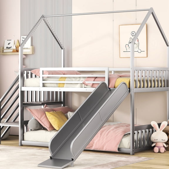 Twin Size Bunk Bed with Slide and Sturdy Construction | Fits Family Bedrooms, Saves Space