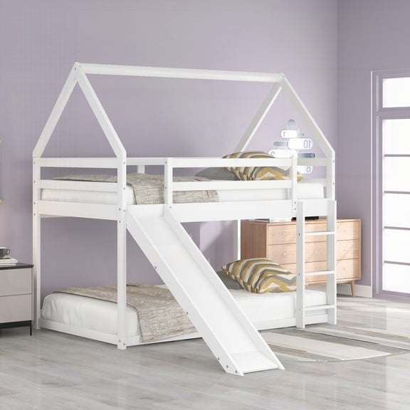 Twin Size Bunk House Bed with Slide & Ladder - House-Shaped for Fun and Sleep