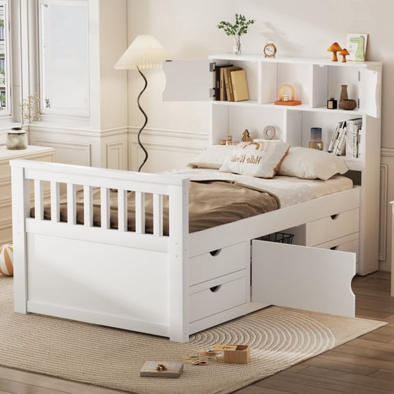 45.9 in 4 Drawers and Storage Bookcases Captain Platform Bed Frame, Twin