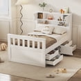 thumbnail image 1 of Twin Size Captain Platform Bed Frame with Storage Bookcases and Shelves,Four Drawers,White, 1 of 6