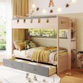 thumbnail image 1 of Twin Size Castle-Designed Kids's Bunk Bed with Built-in Ladder & LED Strip, Storage Wooden Bed Frame with 2 Drawers & Shelves, 1 of 10