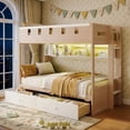 thumbnail image 1 of Twin Size Castle-Designed Kids's Bunk Bed with Built-in Ladder & LED Strip, Storage Wooden Bed Frame with 2 Drawers & Shelves, 1 of 11