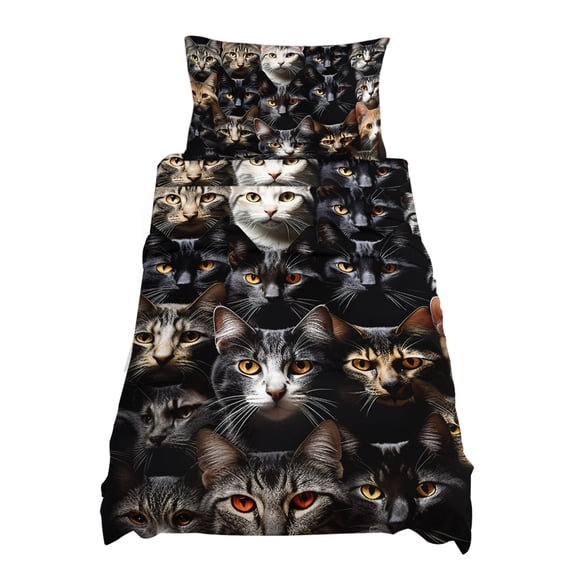 Twin Size Cat Sheet Sets Pet Animal Cat Ears Eyes Soft Breathable Microfiber Bed Sheets Deep Pockets 4 Piece Bed Sheets Set, 1 Fitted Sheet, 1 Flat Sheet & 1 Pillowcases