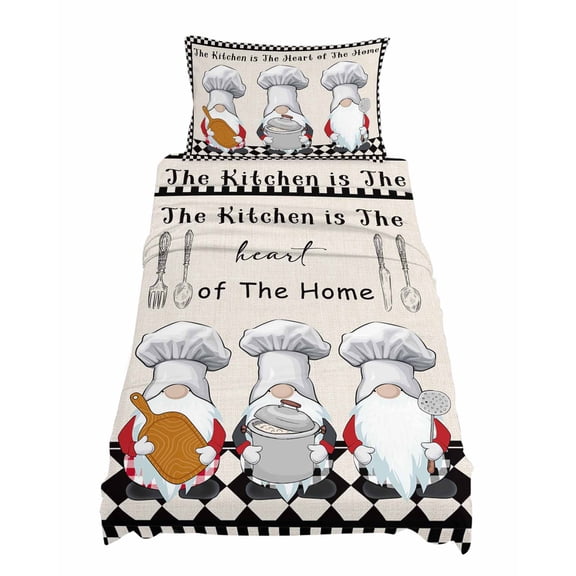 Twin Size The Chef Sheet Sets Gnome Kitchen Black Buffalo Plaid Soft Breathable Microfiber Bed Sheets Deep Pockets 4 Piece Bed Sheets Set, 1 Fitted Sheet, 1 Flat Sheet & 1 Pillowcases